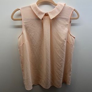 Pink high neck collared polyester blouse by CeCe